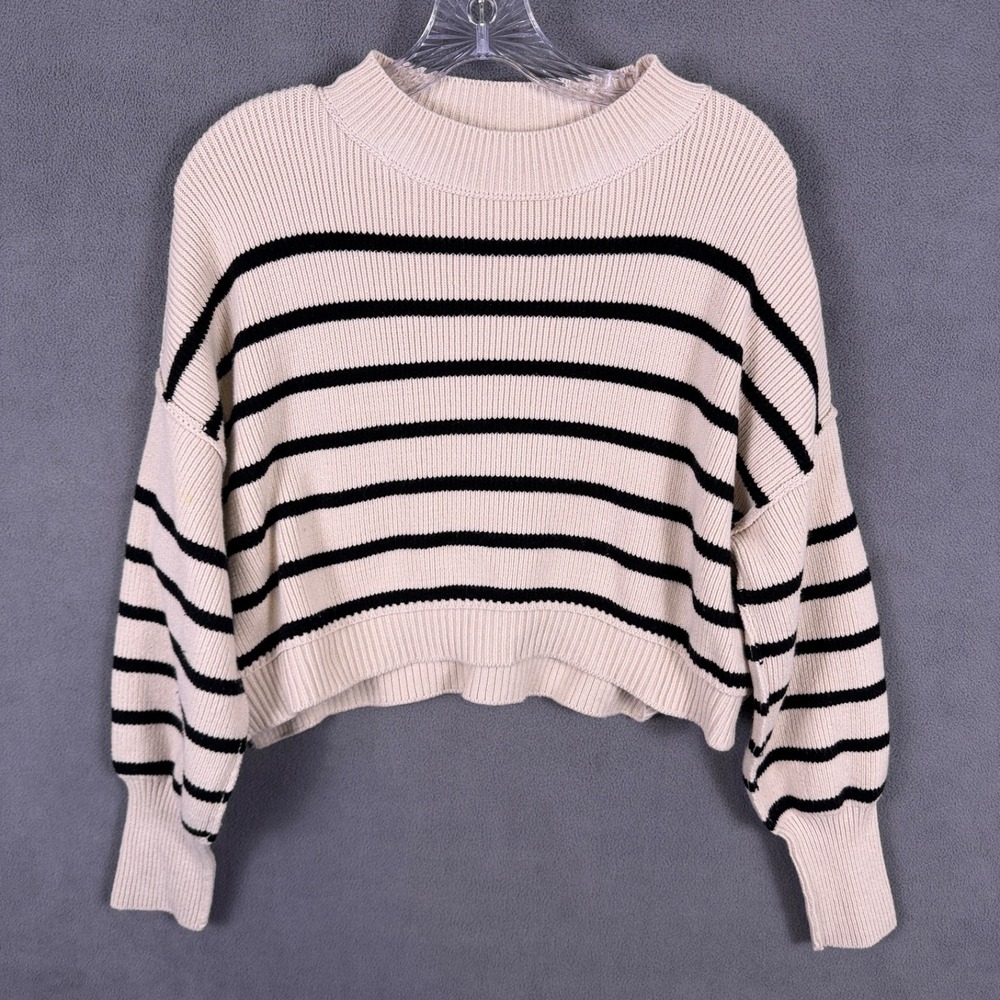Free‎ People Womens XS Stripe Easy Street Crop Pullover Sweater Pearl Combo